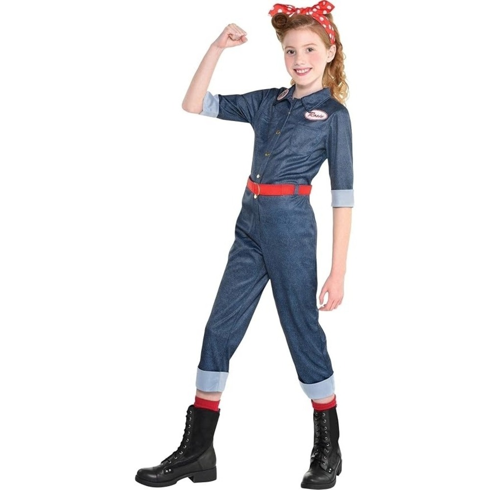 Rosie The Riveter Girls Costume Small 4-6 Jumpsuit Headscarf Belt Suit Yourself